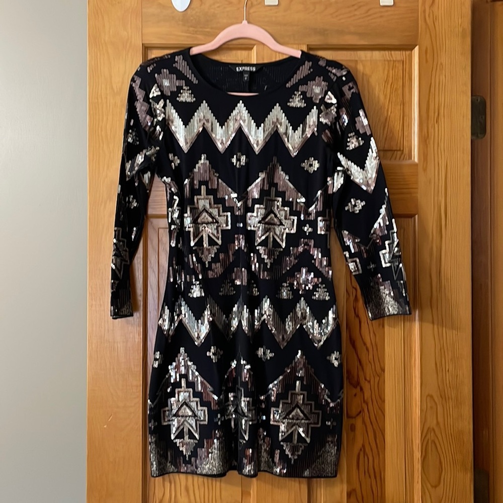 Express long sleeve sequin dress
